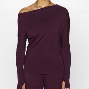Chic Off-Shoulder Plum Long Sleeve Top